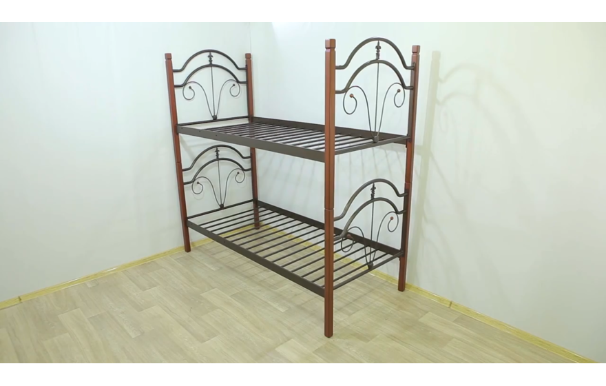 Двухъярусная металлическая кровать трансформер  Диана на деревянных ногах Металл-Дизайн