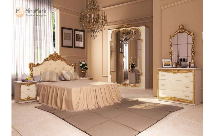 Спальня Виктория Радика беж (кровать, тумбочки 2Ш - 2 шт, Шкаф 4Д, Зеркало, Комод 3Ш)