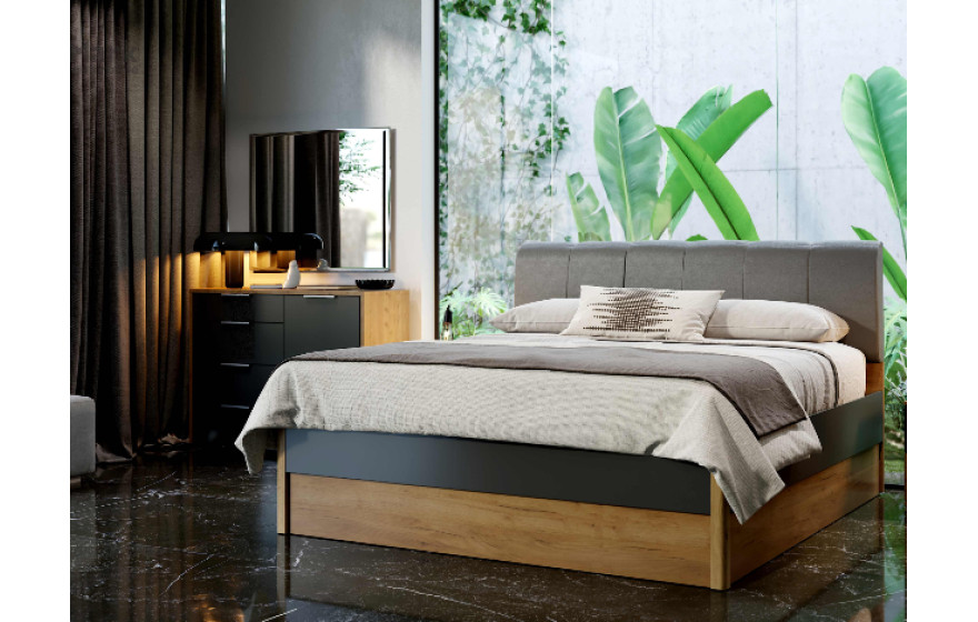 Ліжко двоспальне з м'яким узголів'ям та ящиком Рамона (без каркаса та матраца)MiroMark