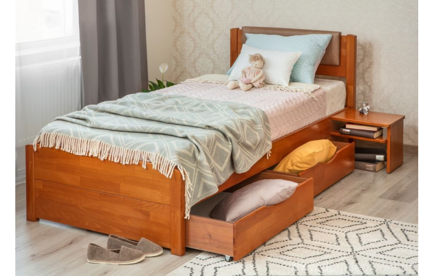 Деревянная кровать Лика Люкс с мягкой спинкой и ящиками Олимп