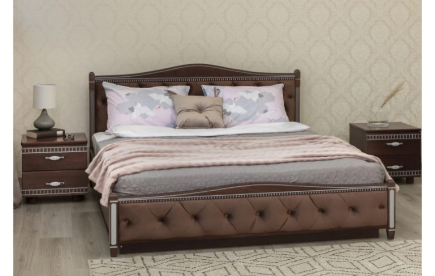 Дерев'яне ліжко Прованс з патиною та фрезеруванням м'якою спинкою ромби та механізмом Олімп