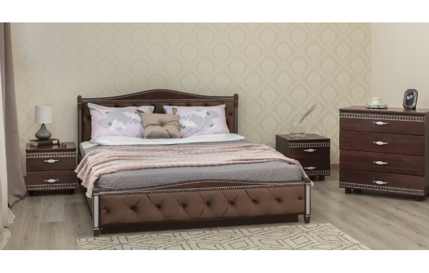 Дерев'яне ліжко Прованс з патиною та фрезеруванням м'якою спинкою ромби та механізмом Олімп