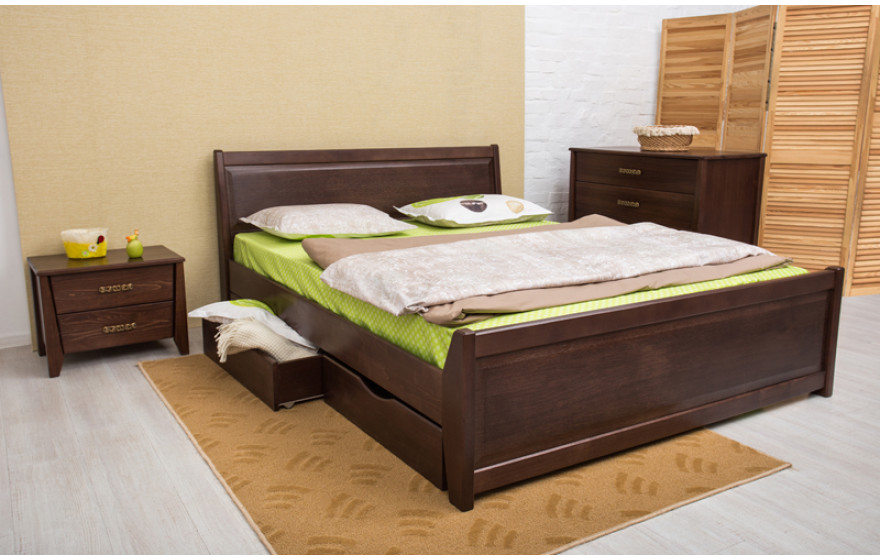 Дерев'яне ліжко Сіті з фільонкою з ящиками Олімп